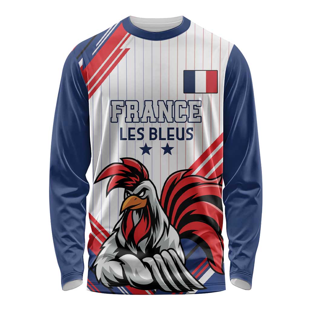 Custom French Football Long Sleeve Shirt France Rooster Mascot Come On Champions - Wonder Print Shop