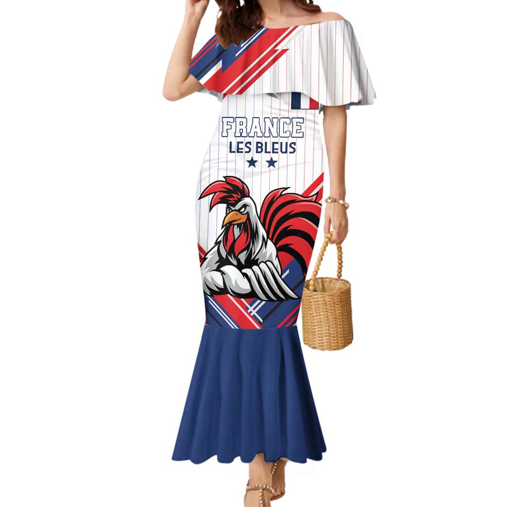 Custom French Football Mermaid Dress France Rooster Mascot Come On Champions - Wonder Print Shop