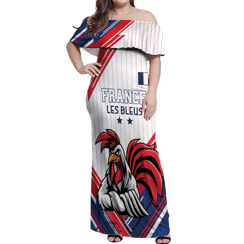 Custom French Football Off Shoulder Maxi Dress France Rooster Mascot Come On Champions - Wonder Print Shop