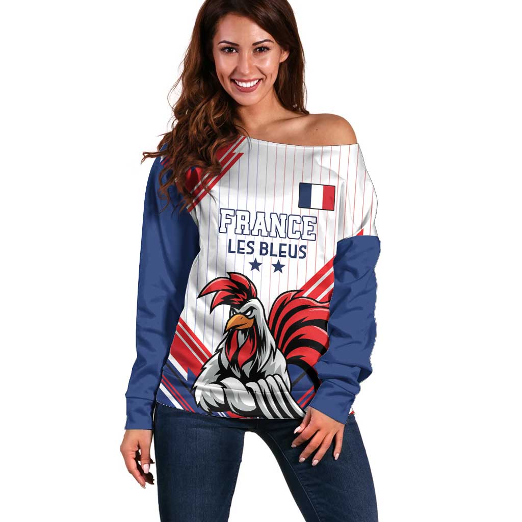 Custom French Football Off Shoulder Sweater France Rooster Mascot Come On Champions