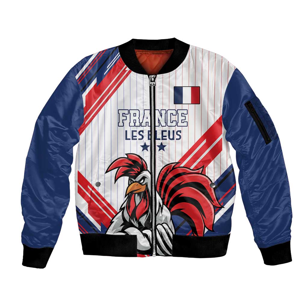 Custom French Football Sleeve Zip Bomber Jacket France Rooster Mascot Come On Champions - Wonder Print Shop