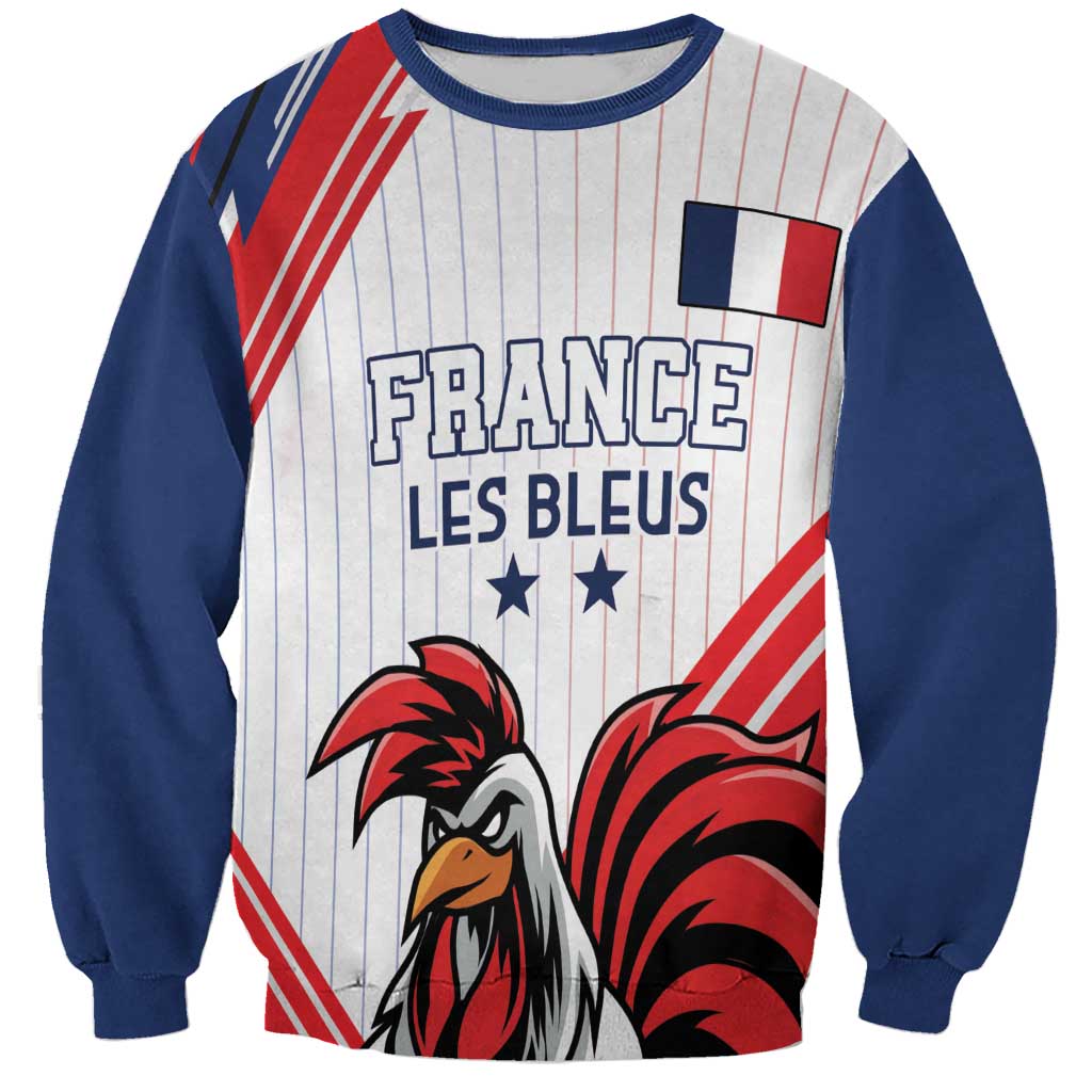 Men's unisex French football sweatshirt in red and navy with rooster mascot front graphic