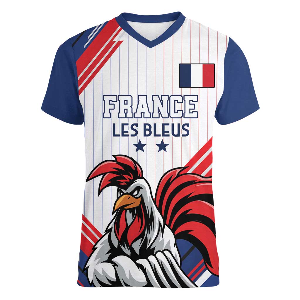 Custom French Football Women V-Neck T-Shirt France Rooster Mascot Come On Champions - Wonder Print Shop