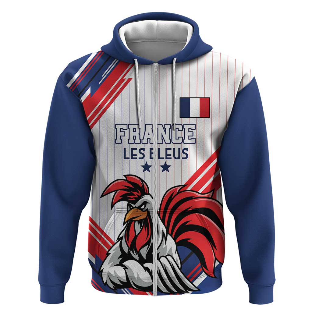 Custom French Football Zip Hoodie France Rooster Mascot Come On Champions - Wonder Print Shop