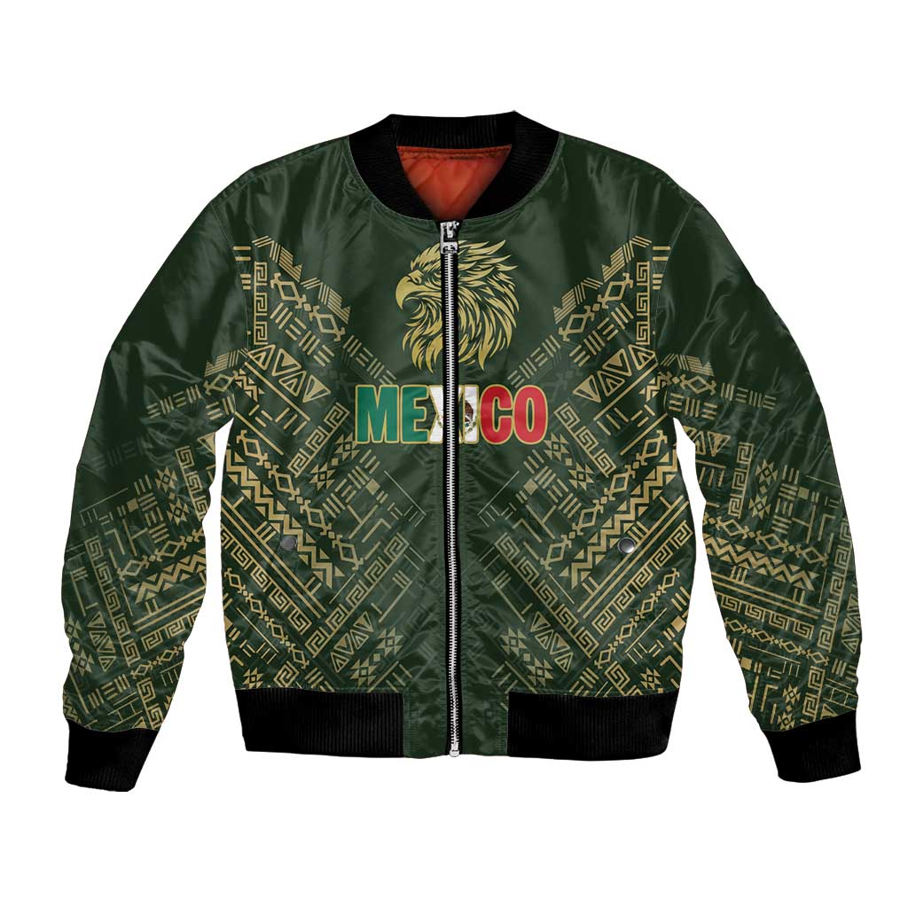 Custom Mexico Football Bomber Jacket Aztec Pattern Eagle - Wonder Print Shop