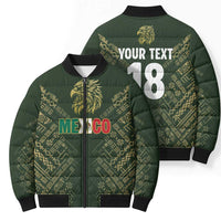 Custom Mexico Football Bomber Puffer Jacket Aztec Pattern Eagle - Wonder Print Shop