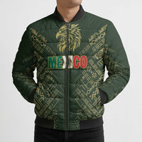 Custom Mexico Football Bomber Puffer Jacket Aztec Pattern Eagle - Wonder Print Shop