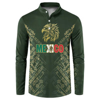Custom Mexico Football Button Sweatshirt Aztec Pattern Eagle - Wonder Print Shop