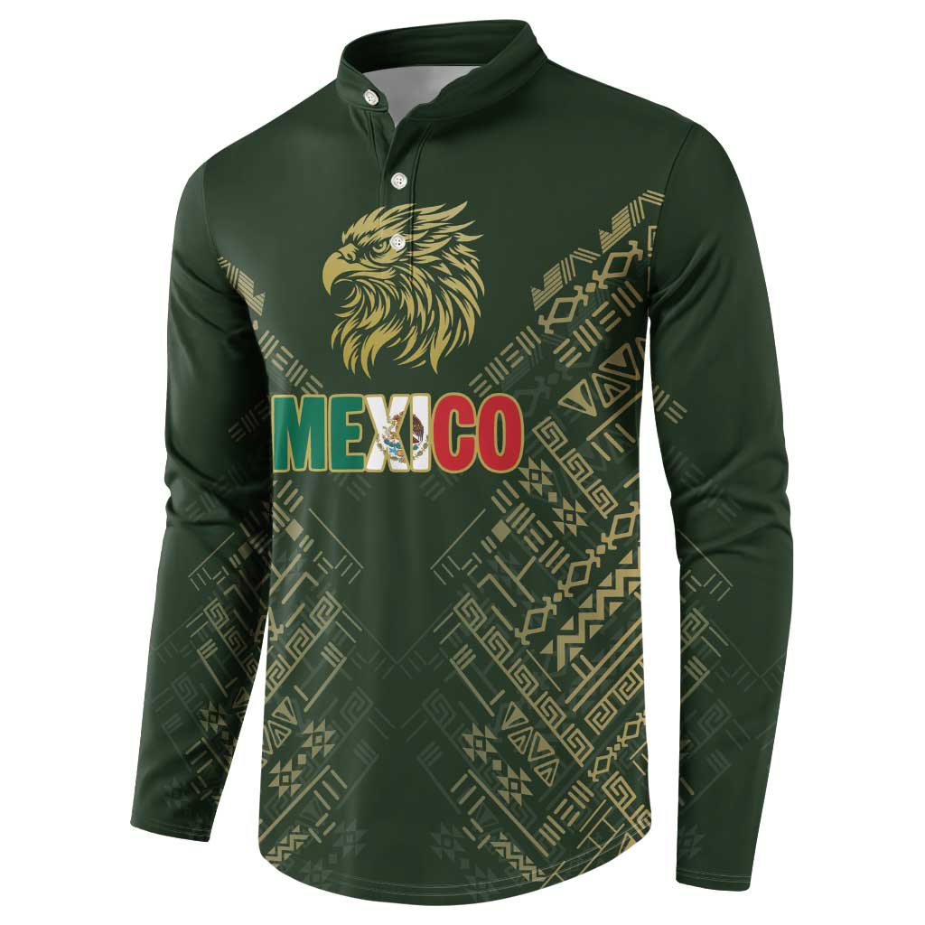 Custom Mexico Football Button Sweatshirt Aztec Pattern Eagle - Wonder Print Shop