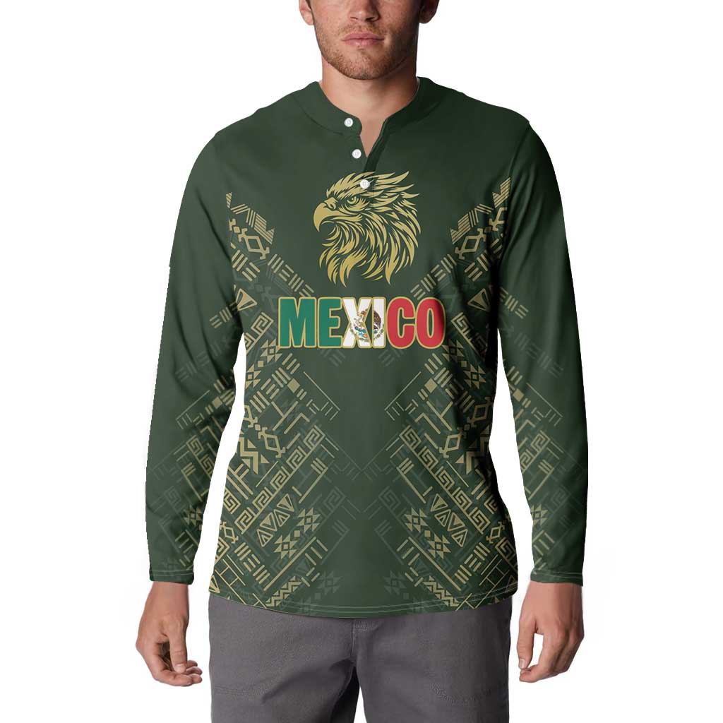 Custom Mexico Football Button Sweatshirt Aztec Pattern Eagle - Wonder Print Shop