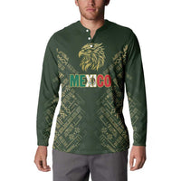 Custom Mexico Football Button Sweatshirt Aztec Pattern Eagle - Wonder Print Shop