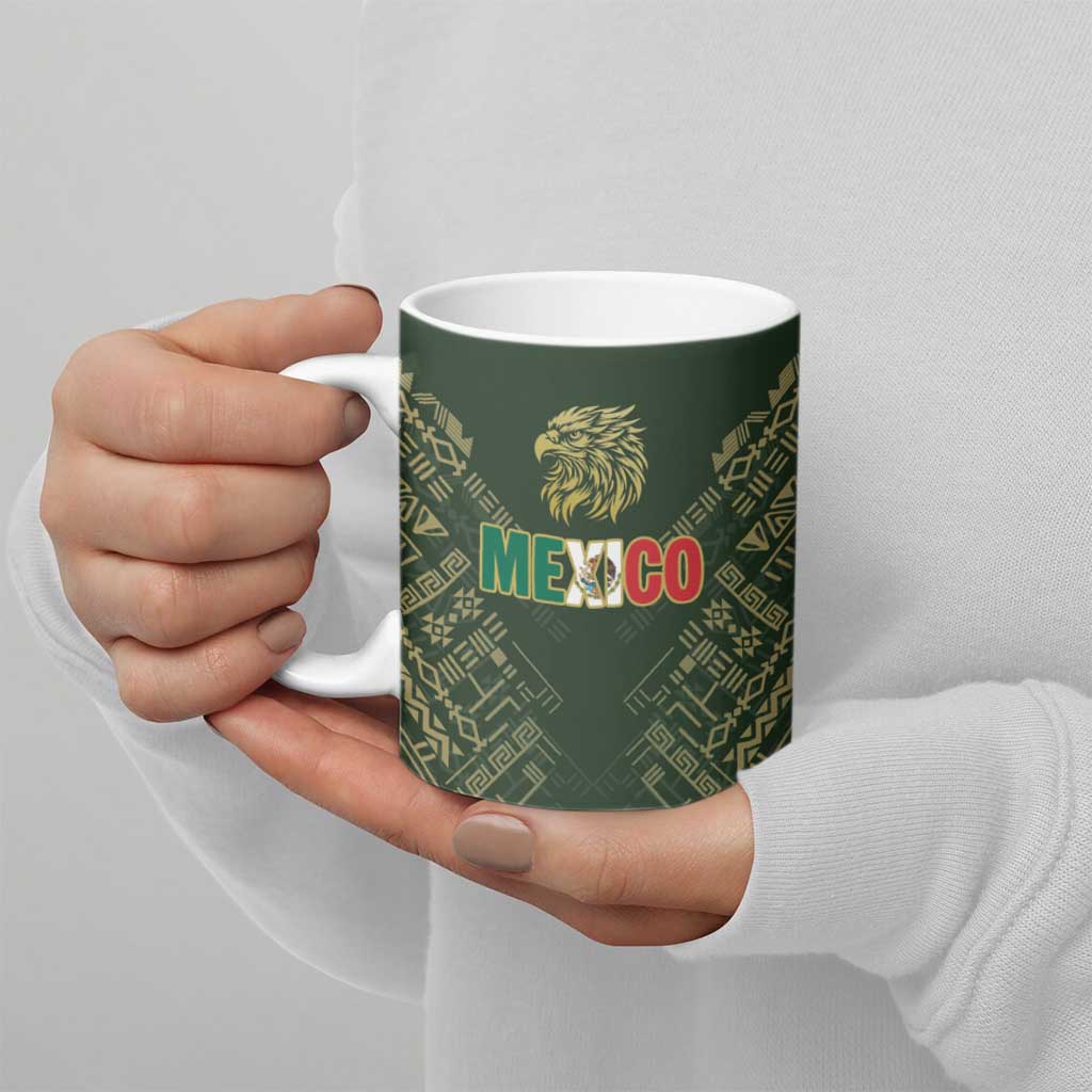 Custom Mexico Football Ceramic Mug Aztec Pattern Eagle - Wonder Print Shop