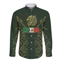 Custom Mexico Football Long Sleeve Button Shirt Aztec Pattern Eagle - Wonder Print Shop