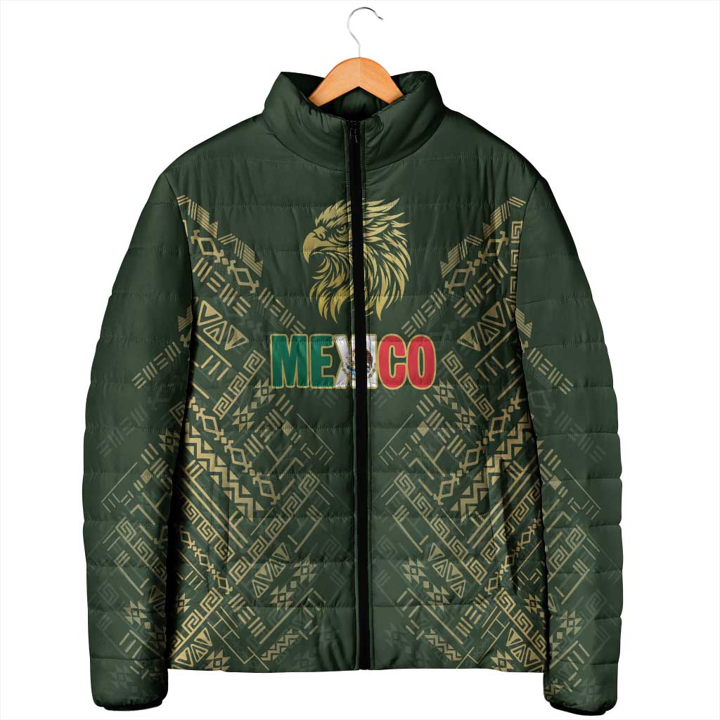 Custom Mexico Football Padded Jacket Aztec Pattern Eagle - Wonder Print Shop