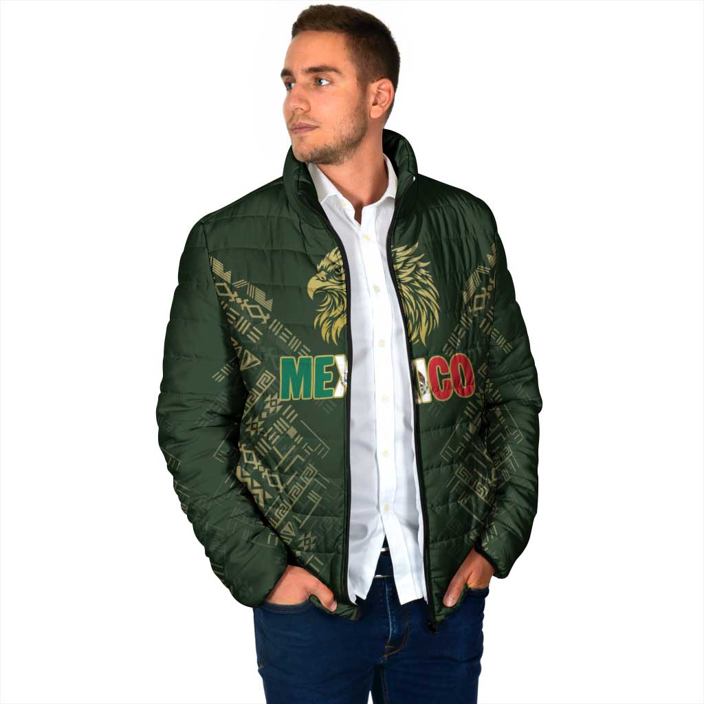 Custom Mexico Football Padded Jacket Aztec Pattern Eagle - Wonder Print Shop