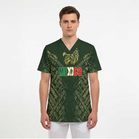 Custom Mexico Football Scrub Top Aztec Pattern Eagle - Wonder Print Shop
