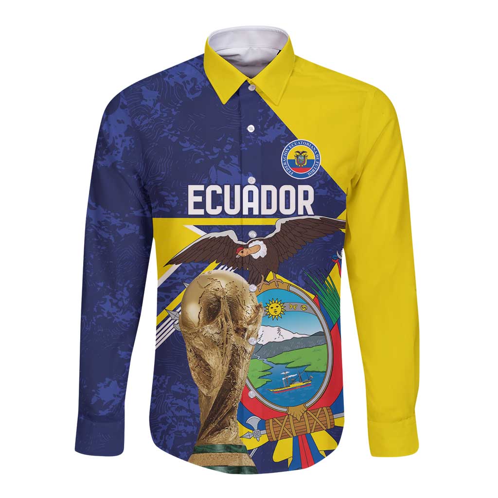 Ecuador Football Custom Long Sleeve Button Shirt Road To World Cup 2026 - Wonder Print Shop