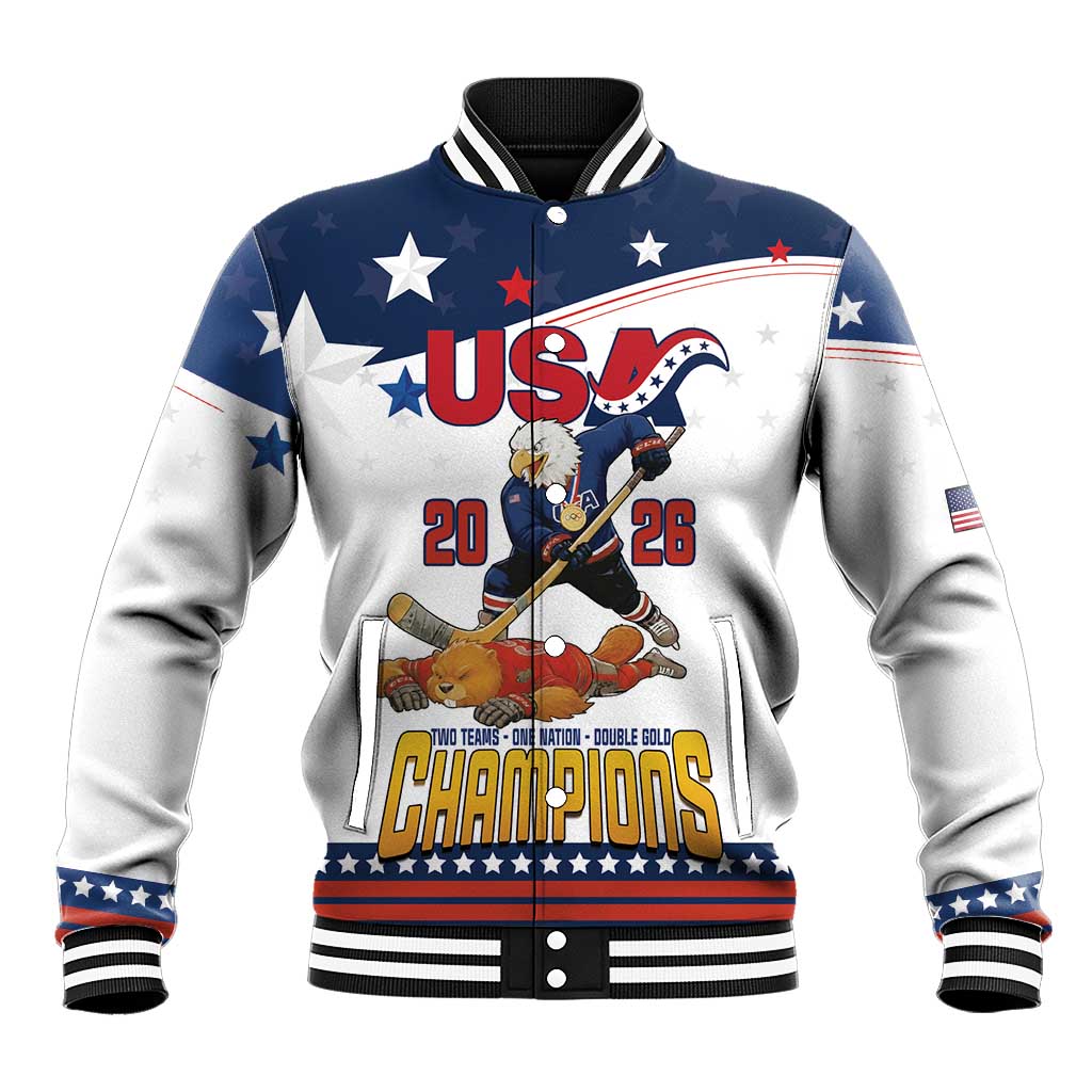 Custom USA Ice Hockey Champions 2026 Baseball Jacket American Eagle Victory Hockey Pride