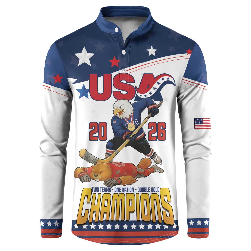 Custom USA Ice Hockey Champions 2026 Button Sweatshirt American Eagle Victory Hockey Pride