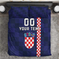 Blue striped duvet cover set with "00 YOUR TEXT" and Croatian checkerboard shield