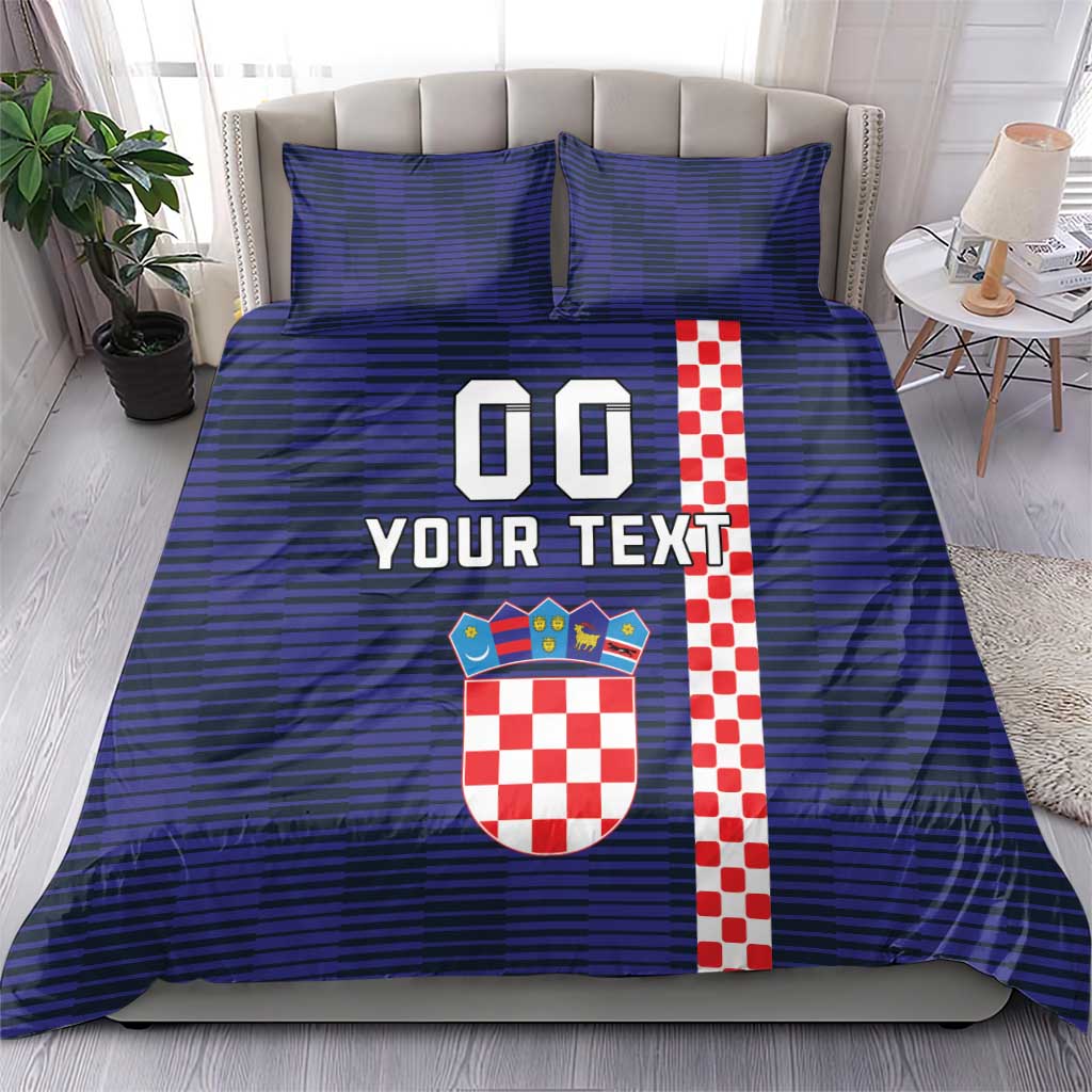 Blue striped duvet cover set with "00 YOUR TEXT" and Croatian coat-of-arms graphic