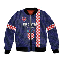 Unisex blue bomber jacket with front zipper, checkered side panels and crest patch