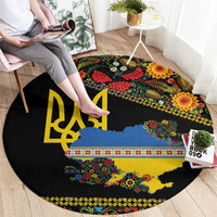 Petrykivka Ukrainian Folk Pattern Round Carpet Golden Trident With Map