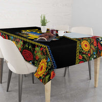 Petrykivka Ukrainian Folk Pattern Tablecloth Golden Trident With Map