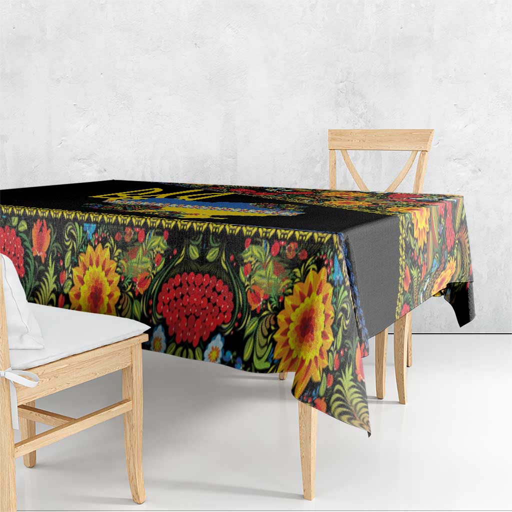Petrykivka Ukrainian Folk Pattern Tablecloth Golden Trident With Map