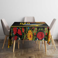 Petrykivka Ukrainian Folk Pattern Tablecloth Golden Trident With Map