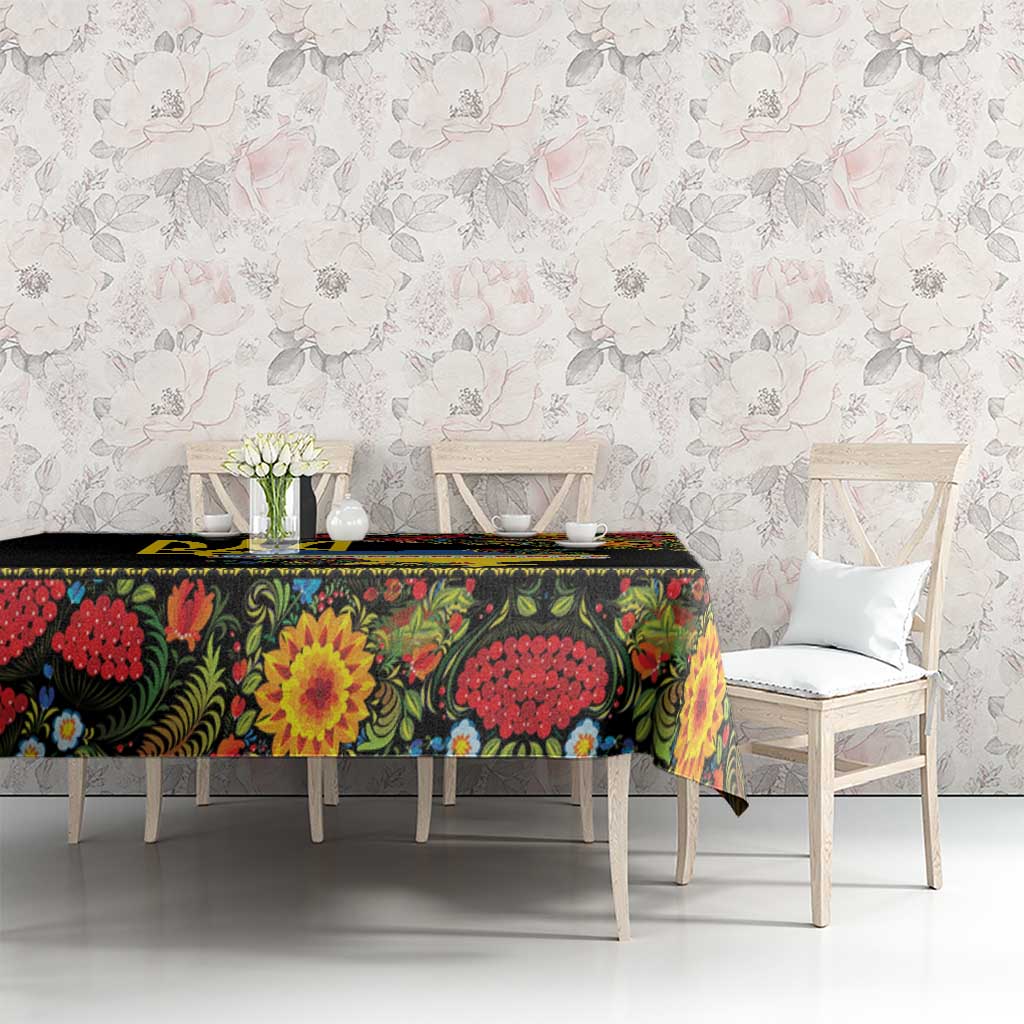 Petrykivka Ukrainian Folk Pattern Tablecloth Golden Trident With Map