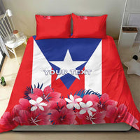 Red, white and blue Puerto Rico flag bedding set with floral print and two pillowcases