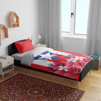 Red Puerto Rico flag bedding set with hibiscus floral print on duvet cover and pillow