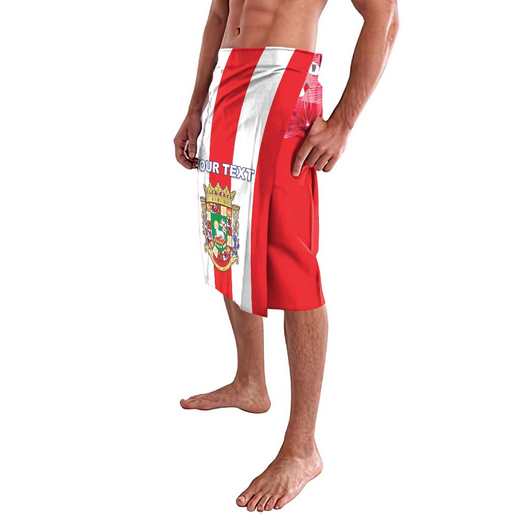 Red and white striped skirt with coat of arms patch and partial text
