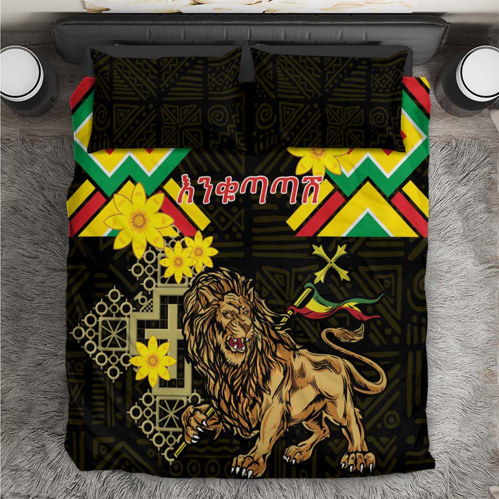 Ethiopia Enkutatash Lion of Judah Bedding Set With Folk Pattern