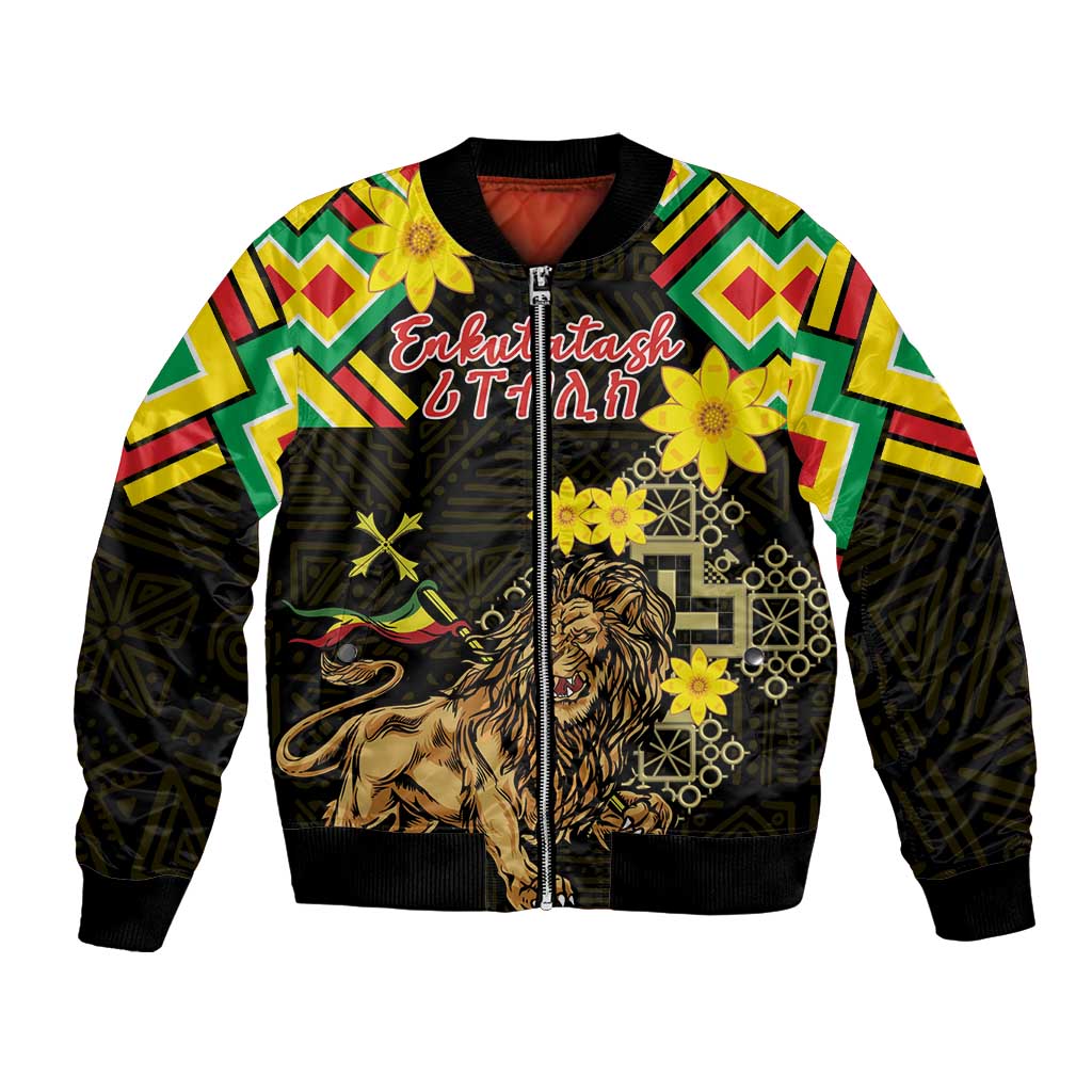 Ethiopia Enkutatash Lion of Judah Bomber Jacket With Folk Pattern