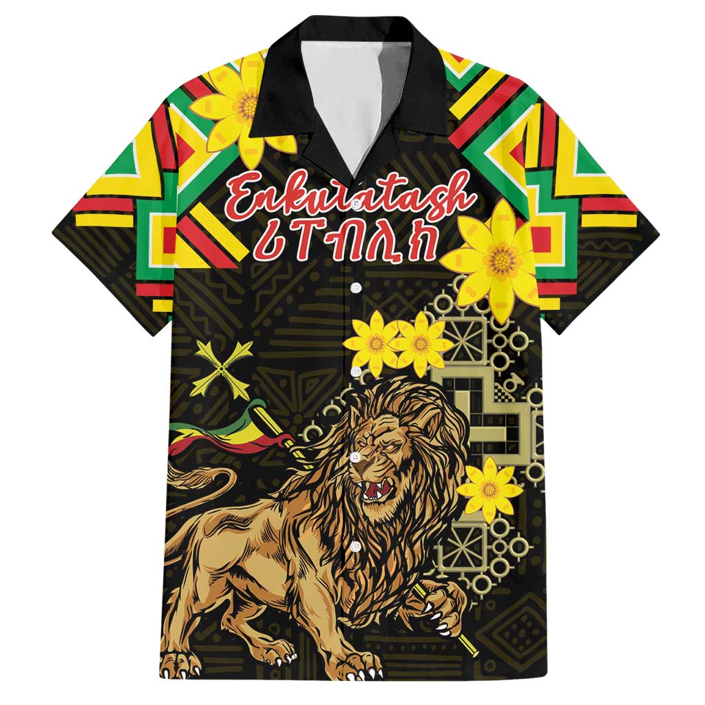 Ethiopia Enkutatash Lion of Judah Hawaiian Shirt With Folk Pattern