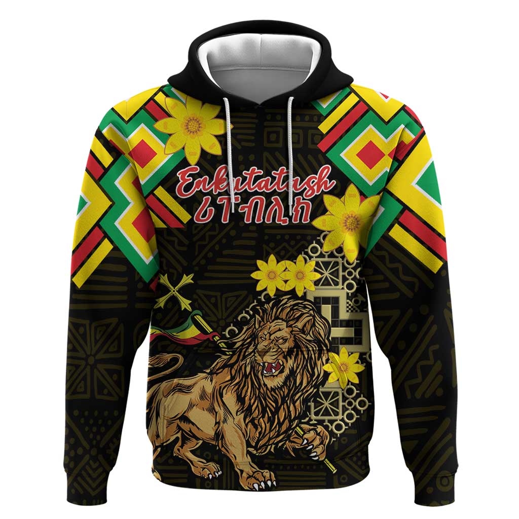 Ethiopia Enkutatash Lion of Judah Hoodie With Folk Pattern