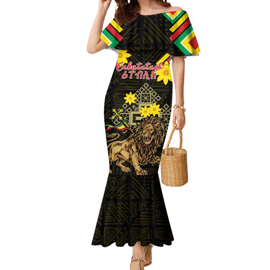 Ethiopia Enkutatash Lion of Judah Mermaid Dress With Folk Pattern