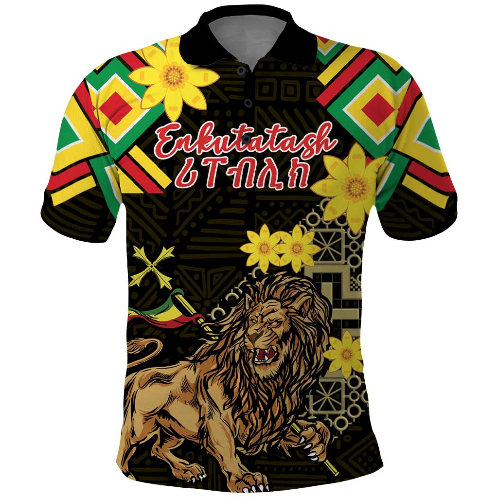 Ethiopia Enkutatash Lion of Judah Polo Shirt With Folk Pattern