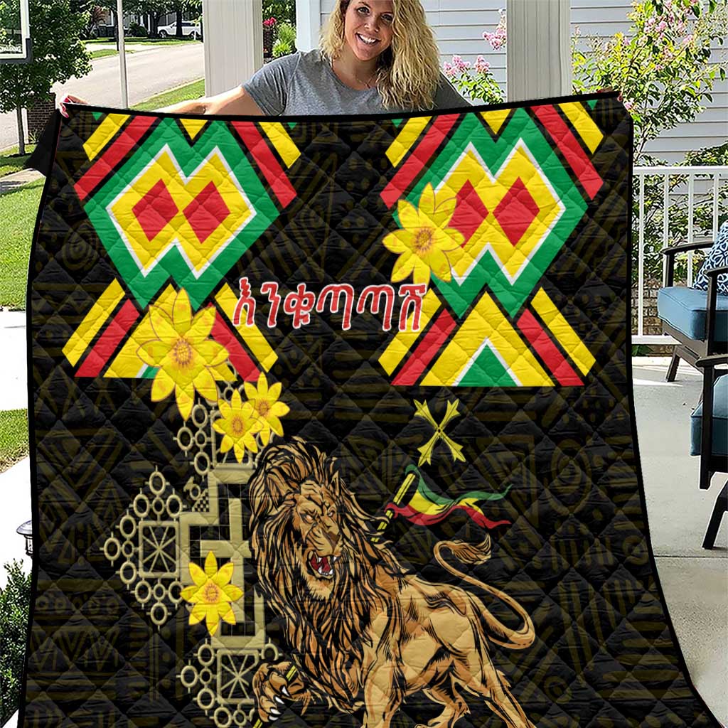 Ethiopia Enkutatash Lion of Judah Quilt With Folk Pattern