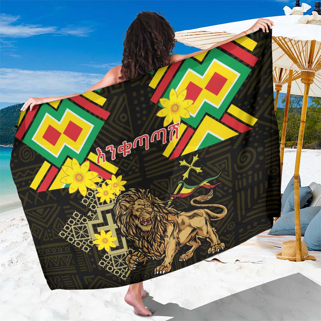 Ethiopia Enkutatash Lion of Judah Sarong With Folk Pattern - Wonder Print Shop