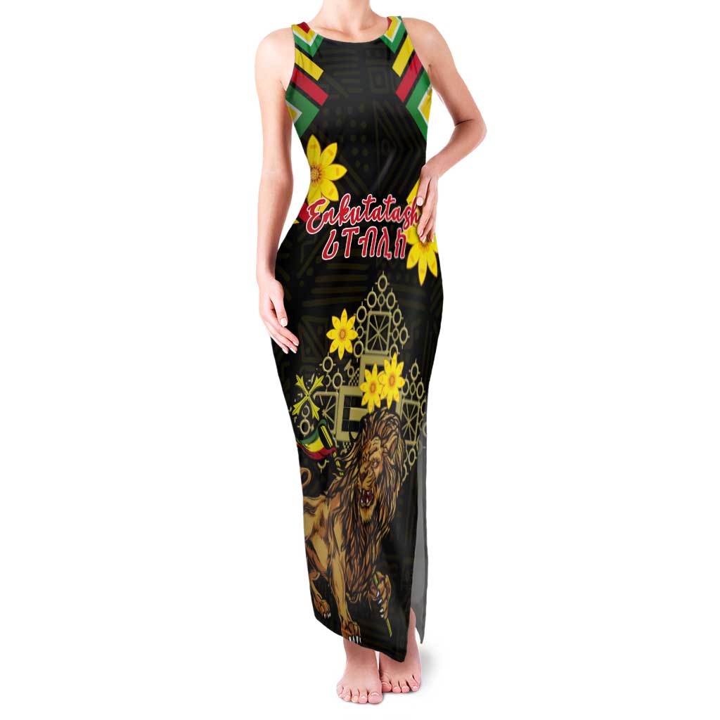 Ethiopia Enkutatash Lion of Judah Tank Maxi Dress With Folk Pattern