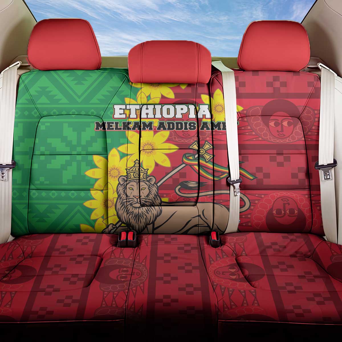 Ethiopia Enkutatash Melkam Addis Amet Back Car Seat Cover With Bidens Macroptera - Wonder Print Shop