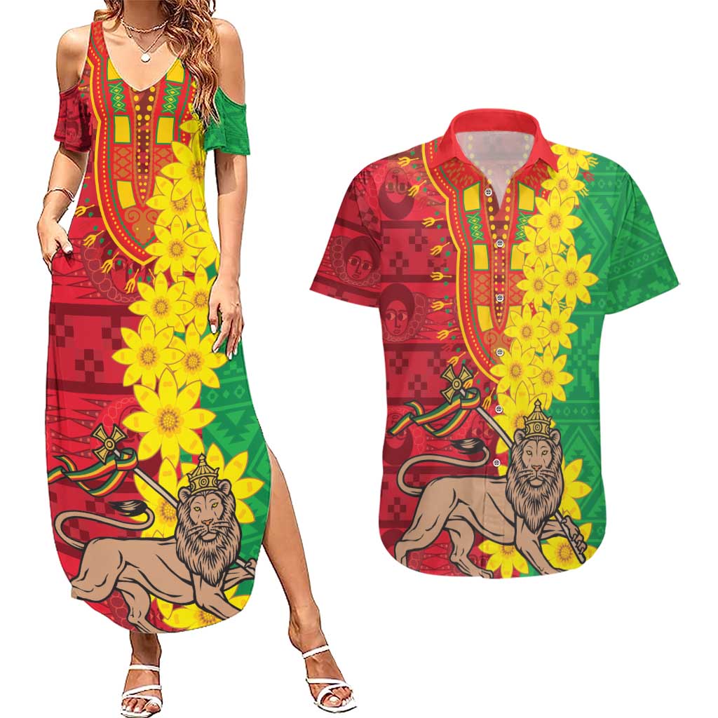 Ethiopia Enkutatash Melkam Addis Amet Couples Matching Summer Maxi Dress and Hawaiian Shirt With Bidens Macroptera