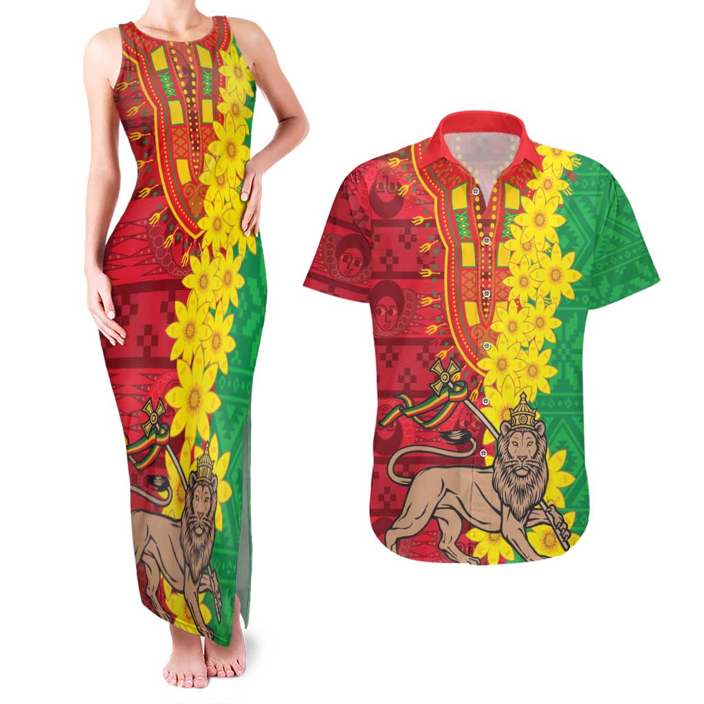 Ethiopia Enkutatash Melkam Addis Amet Couples Matching Tank Maxi Dress and Hawaiian Shirt With Bidens Macroptera