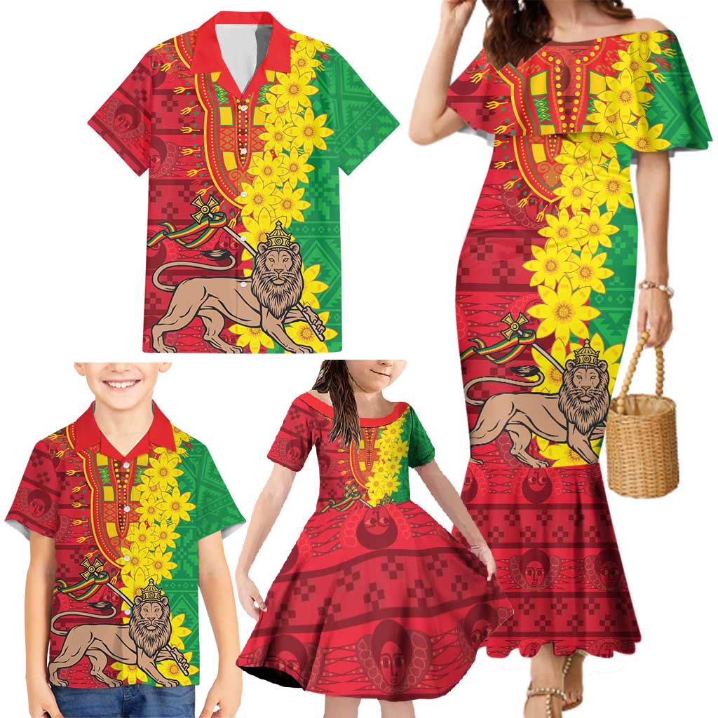 Ethiopia Enkutatash Melkam Addis Amet Family Matching Mermaid Dress and Hawaiian Shirt With Bidens Macroptera