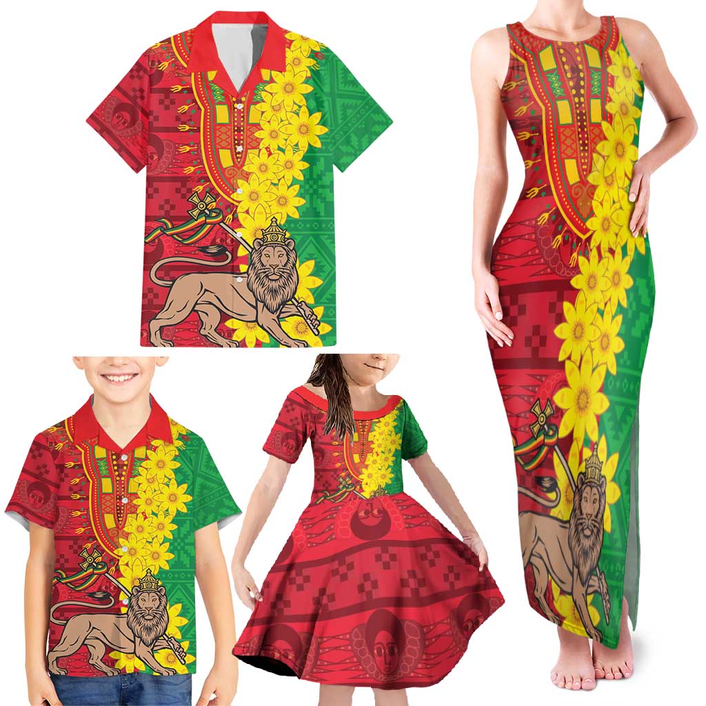 Ethiopia Enkutatash Melkam Addis Amet Family Matching Tank Maxi Dress and Hawaiian Shirt With Bidens Macroptera