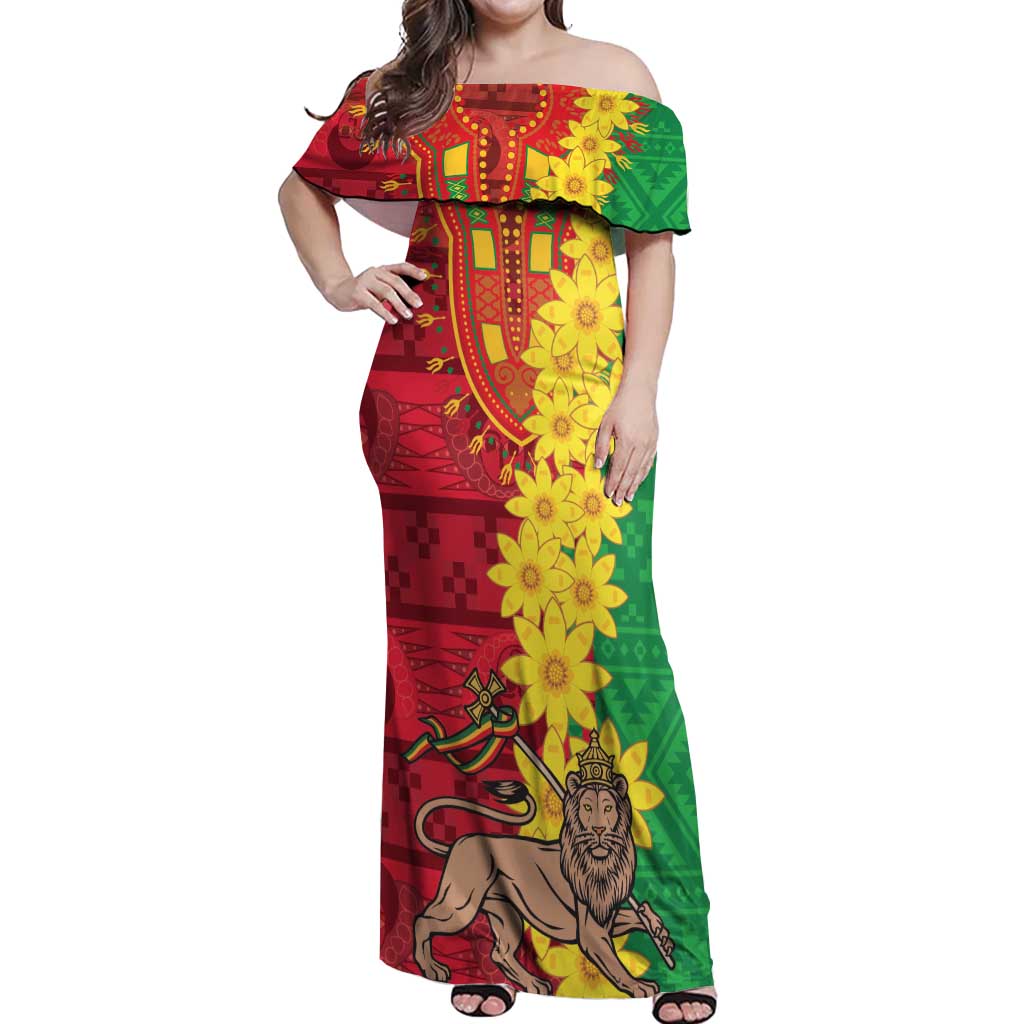 Ethiopia Enkutatash Melkam Addis Amet Off Shoulder Maxi Dress With Bidens Macroptera