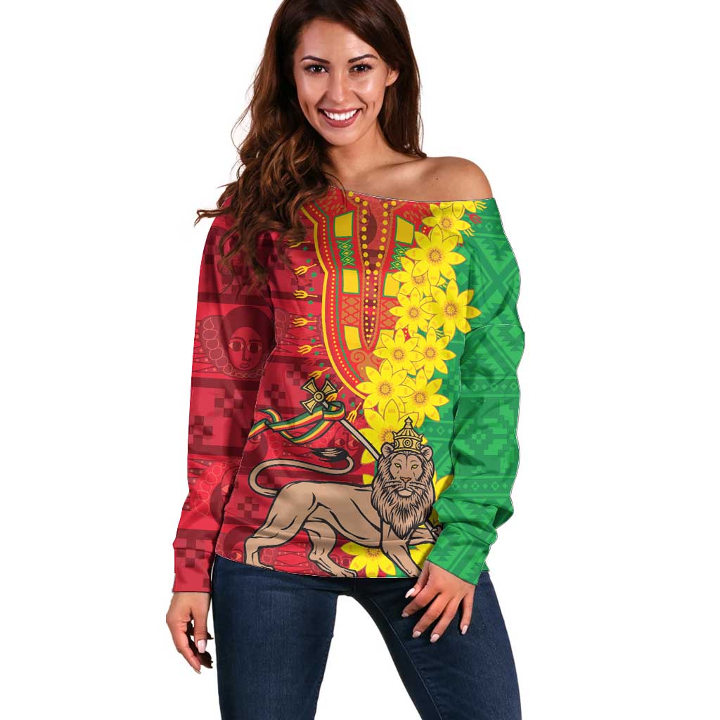 Ethiopia Enkutatash Melkam Addis Amet Off Shoulder Sweater With Bidens Macroptera